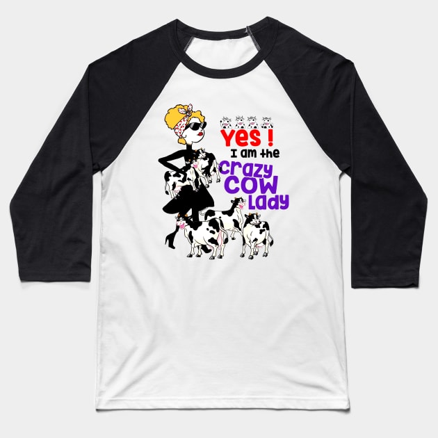 Crazy Cow Lady Baseball T-Shirt by Dojaja